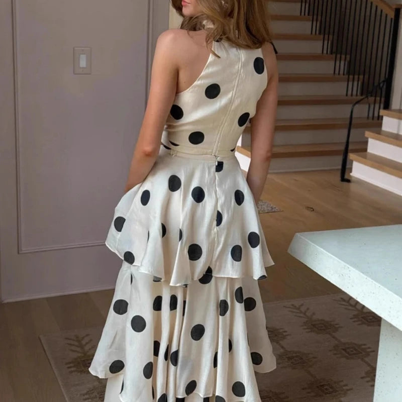 Polka Dots Printing Skirt Suit Female Fashion Halter Neck Sleeveless Top Cake Skirt Women's Suit Summer Holiday Party Set 2026