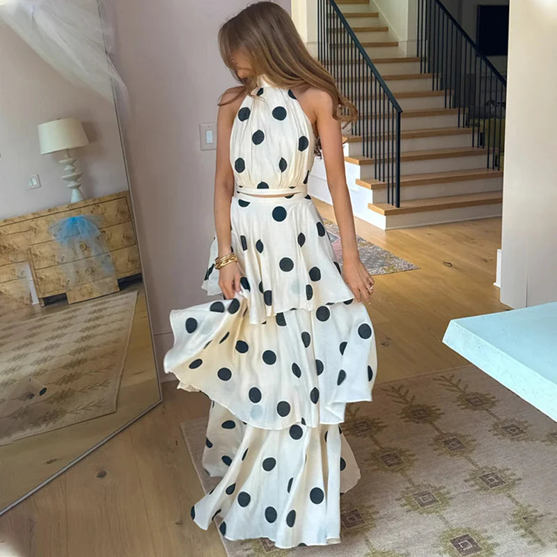 Polka Dots Printing Skirt Suit Female Fashion Halter Neck Sleeveless Top Cake Skirt Women's Suit Summer Holiday Party Set 2026